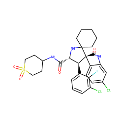 O=C(NC1CCS(=O)(=O)CC1)[C@@H]1NC2(CCCCC2)[C@@]2(C(=O)Nc3cc(Cl)ccc32)[C@H]1c1cccc(Cl)c1F ZINC000205353108
