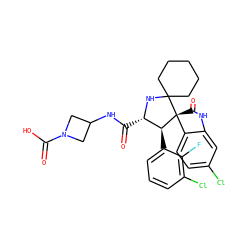 O=C(NC1CN(C(=O)O)C1)[C@@H]1NC2(CCCCC2)[C@@]2(C(=O)Nc3cc(Cl)ccc32)[C@H]1c1cccc(Cl)c1F ZINC000169700267