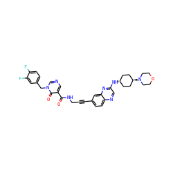 O=C(NCC#Cc1ccc2ncc(N[C@H]3CC[C@H](N4CCOCC4)CC3)nc2c1)c1cncn(Cc2ccc(F)c(F)c2)c1=O ZINC000261101633