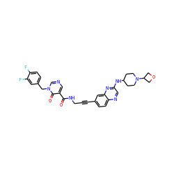 O=C(NCC#Cc1ccc2ncc(NC3CCN(C4COC4)CC3)nc2c1)c1cncn(Cc2ccc(F)c(F)c2)c1=O ZINC000096176166