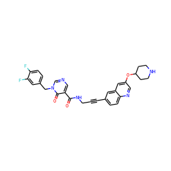 O=C(NCC#Cc1ccc2ncc(OC3CCNCC3)cc2c1)c1cncn(Cc2ccc(F)c(F)c2)c1=O ZINC000096176193