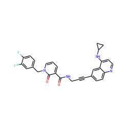 O=C(NCC#Cc1ccc2nccc(NC3CC3)c2c1)c1cccn(Cc2ccc(F)c(F)c2)c1=O ZINC000096176222