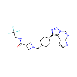 O=C(NCC(F)(F)F)C1CN(C[C@H]2CC[C@H](c3nnn4cnc5[nH]ccc5c34)CC2)C1 ZINC001772657588