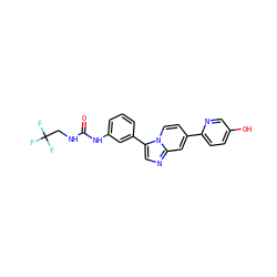 O=C(NCC(F)(F)F)Nc1cccc(-c2cnc3cc(-c4ccc(O)cn4)ccn23)c1 ZINC000169704668