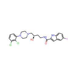 O=C(NCC[C@@H](O)CN1CCN(c2cccc(Cl)c2Cl)CC1)c1cc2cc(I)ccc2[nH]1 ZINC000066137098