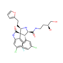 O=C(NCC[C@H](O)CO)[C@@H]1N[C@H](CCc2ccco2)[C@]2(C(=O)Nc3cc(Cl)c(F)cc32)[C@H]1c1cccc(Cl)c1 ZINC000146969310