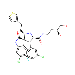 O=C(NCC[C@H](O)CO)[C@@H]1N[C@H](CCc2ccsc2)[C@]2(C(=O)Nc3cc(Cl)c(F)cc32)[C@H]1c1cccc(Cl)c1 ZINC000147396167