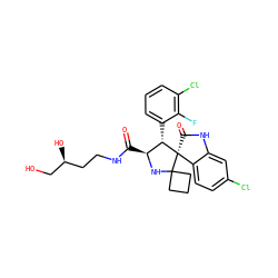 O=C(NCC[C@H](O)CO)[C@@H]1NC2(CCC2)[C@@]2(C(=O)Nc3cc(Cl)ccc32)[C@H]1c1cccc(Cl)c1F ZINC000299829780