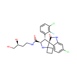 O=C(NCC[C@H](O)CO)[C@@H]1NC2(CCC2)[C@]2(C(=O)Nc3cc(Cl)ccc32)[C@H]1c1cccc(Cl)c1F ZINC000299829788