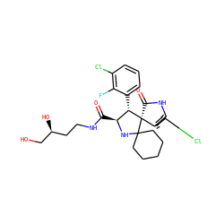 O=C(NCC[C@H](O)CO)[C@@H]1NC2(CCCCC2)[C@@]2(C(=O)Nc3cc(Cl)ccc32)[C@H]1c1cccc(Cl)c1F ZINC000299840100