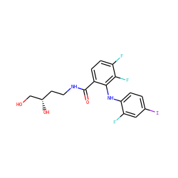 O=C(NCC[C@H](O)CO)c1ccc(F)c(F)c1Nc1ccc(I)cc1F ZINC000095563542