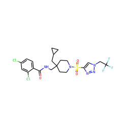 O=C(NCC1(CC2CC2)CCN(S(=O)(=O)c2cn(CC(F)(F)F)nn2)CC1)c1ccc(Cl)cc1Cl ZINC000042878709