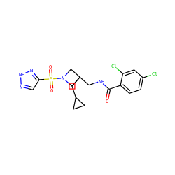 O=C(NCC1(CC2CC2)CN(S(=O)(=O)c2cn[nH]n2)C1)c1ccc(Cl)cc1Cl ZINC000040413600