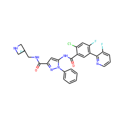 O=C(NCC1(F)CNC1)c1cc(NC(=O)c2cc(-c3ncccc3F)c(F)cc2Cl)n(-c2ccccc2)n1 ZINC001772603068