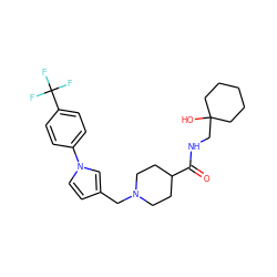O=C(NCC1(O)CCCCC1)C1CCN(Cc2ccn(-c3ccc(C(F)(F)F)cc3)c2)CC1 ZINC000043023524