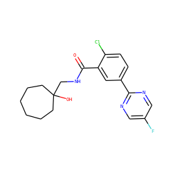 O=C(NCC1(O)CCCCCC1)c1cc(-c2ncc(F)cn2)ccc1Cl ZINC000049071899