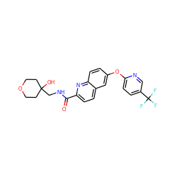 O=C(NCC1(O)CCOCC1)c1ccc2cc(Oc3ccc(C(F)(F)F)cn3)ccc2n1 ZINC001772645217