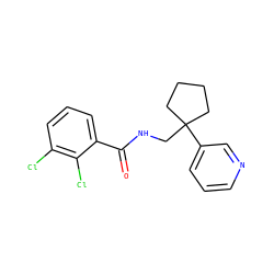 O=C(NCC1(c2cccnc2)CCCC1)c1cccc(Cl)c1Cl ZINC000217358082