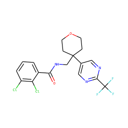 O=C(NCC1(c2cnc(C(F)(F)F)nc2)CCOCC1)c1cccc(Cl)c1Cl ZINC000217370350