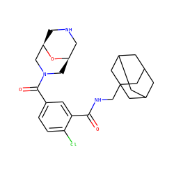 O=C(NCC12CC3CC(CC(C3)C1)C2)c1cc(C(=O)N2C[C@@H]3CNC[C@H](C2)O3)ccc1Cl ZINC000028826012