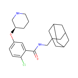 O=C(NCC12CC3CC(CC(C3)C1)C2)c1cc(O[C@@H]2CCCNC2)ccc1Cl ZINC000028825938