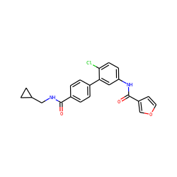 O=C(NCC1CC1)c1ccc(-c2cc(NC(=O)c3ccoc3)ccc2Cl)cc1 ZINC000040917633