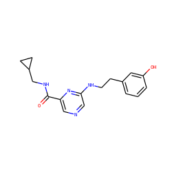 O=C(NCC1CC1)c1cncc(NCCc2cccc(O)c2)n1 ZINC000028882444