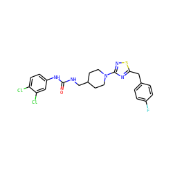 O=C(NCC1CCN(c2nsc(Cc3ccc(F)cc3)n2)CC1)Nc1ccc(Cl)c(Cl)c1 ZINC001772584570
