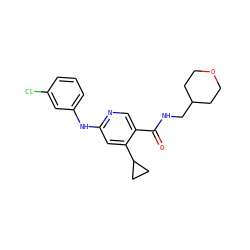 O=C(NCC1CCOCC1)c1cnc(Nc2cccc(Cl)c2)cc1C1CC1 ZINC000040880671