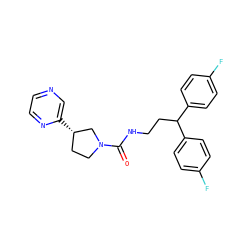 O=C(NCCC(c1ccc(F)cc1)c1ccc(F)cc1)N1CC[C@H](c2cnccn2)C1 ZINC000049111602