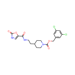 O=C(NCCC1CCN(C(=O)OCc2cc(Cl)cc(Cl)c2)CC1)c1c[nH]c(=O)o1 ZINC000209485149