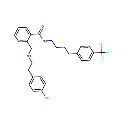 O=C(NCCCCc1ccc(C(F)(F)F)cc1)c1ccccc1CNCCc1ccc(O)cc1 ZINC000013589117