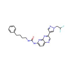 O=C(NCCCCc1ccccc1)Nc1ccc2ncc(-c3cnn(CC(F)F)c3)nc2n1 ZINC000169704089