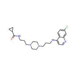 O=C(NCCCN1CCN(CCCNc2ccnc3cc(Cl)ccc23)CC1)C1CC1 ZINC000027640826