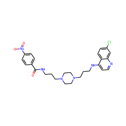 O=C(NCCCN1CCN(CCCNc2ccnc3cc(Cl)ccc23)CC1)c1ccc([N+](=O)[O-])cc1 ZINC000027632313