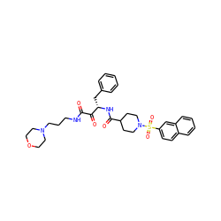 O=C(NCCCN1CCOCC1)C(=O)[C@H](Cc1ccccc1)NC(=O)C1CCN(S(=O)(=O)c2ccc3ccccc3c2)CC1 ZINC000026274596