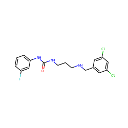 O=C(NCCCNCc1cc(Cl)cc(Cl)c1)Nc1cccc(F)c1 ZINC000095579008