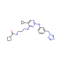 O=C(NCCCNc1nc(Nc2cccc(Cn3cncn3)c2)ncc1C1CC1)C1CCC1 ZINC000095557921