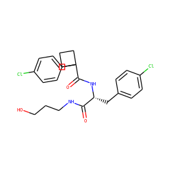 O=C(NCCCO)[C@@H](Cc1ccc(Cl)cc1)NC(=O)C1(c2ccc(Cl)cc2)CCC1 ZINC000072176446