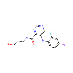 O=C(NCCCO)c1ncncc1Nc1ccc(I)cc1F ZINC000169337212