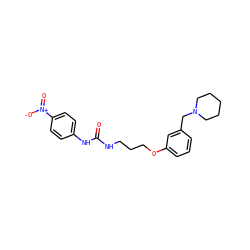 O=C(NCCCOc1cccc(CN2CCCCC2)c1)Nc1ccc([N+](=O)[O-])cc1 ZINC000013725190