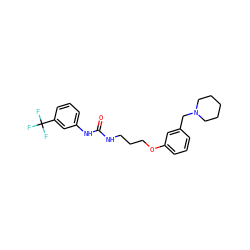 O=C(NCCCOc1cccc(CN2CCCCC2)c1)Nc1cccc(C(F)(F)F)c1 ZINC000013725226