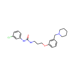 O=C(NCCCOc1cccc(CN2CCCCC2)c1)Nc1cccc(Cl)c1 ZINC000013725208