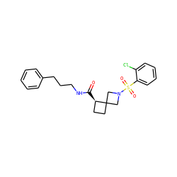 O=C(NCCCc1ccccc1)[C@@H]1CCC12CN(S(=O)(=O)c1ccccc1Cl)C2 ZINC000205433212