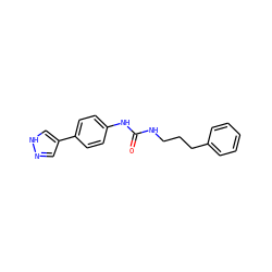 O=C(NCCCc1ccccc1)Nc1ccc(-c2cn[nH]c2)cc1 ZINC000095590316