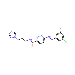 O=C(NCCCn1ccnc1)c1ccc(NCc2cc(Cl)cc(Cl)c2)nn1 ZINC000207423121