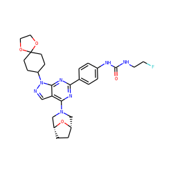 O=C(NCCF)Nc1ccc(-c2nc(N3C[C@@H]4CC[C@H](C3)O4)c3cnn(C4CCC5(CC4)OCCO5)c3n2)cc1 ZINC000049763209