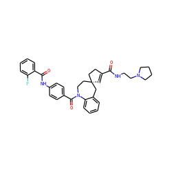 O=C(NCCN1CCCC1)C1=C[C@@]2(CC1)CCN(C(=O)c1ccc(NC(=O)c3ccccc3F)cc1)c1ccccc1C2 ZINC000026840438