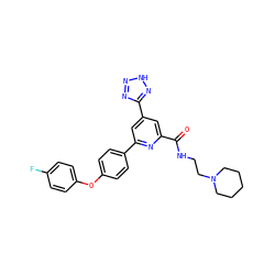 O=C(NCCN1CCCCC1)c1cc(-c2nn[nH]n2)cc(-c2ccc(Oc3ccc(F)cc3)cc2)n1 ZINC000114592028