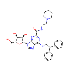 O=C(NCCN1CCCCC1)c1nc(NCC(c2ccccc2)c2ccccc2)c2ncn([C@@H]3O[C@H](CO)[C@@H](O)[C@H]3O)c2n1 ZINC000029127007